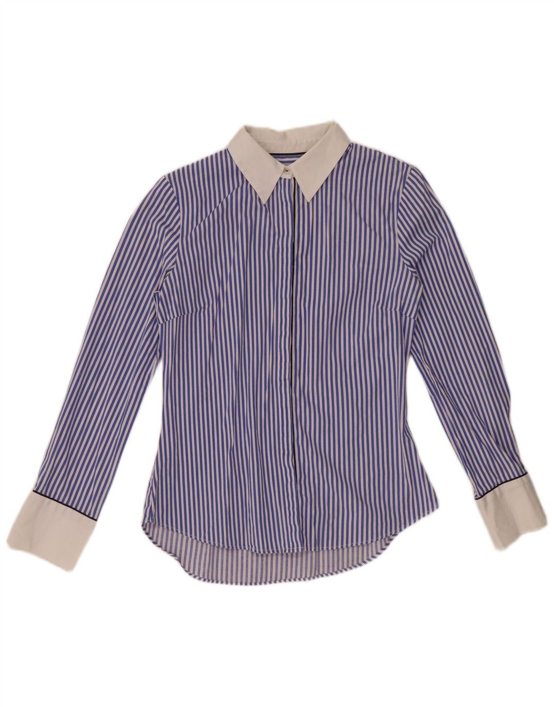 ZARA Dameskjorte UK 12 Medium Blue Pinstripe