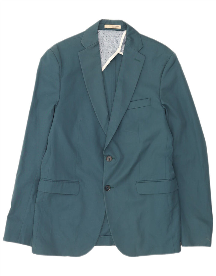 Zara Herre 2-knaps blazerjakke EU 50 Medium Blue Polyester