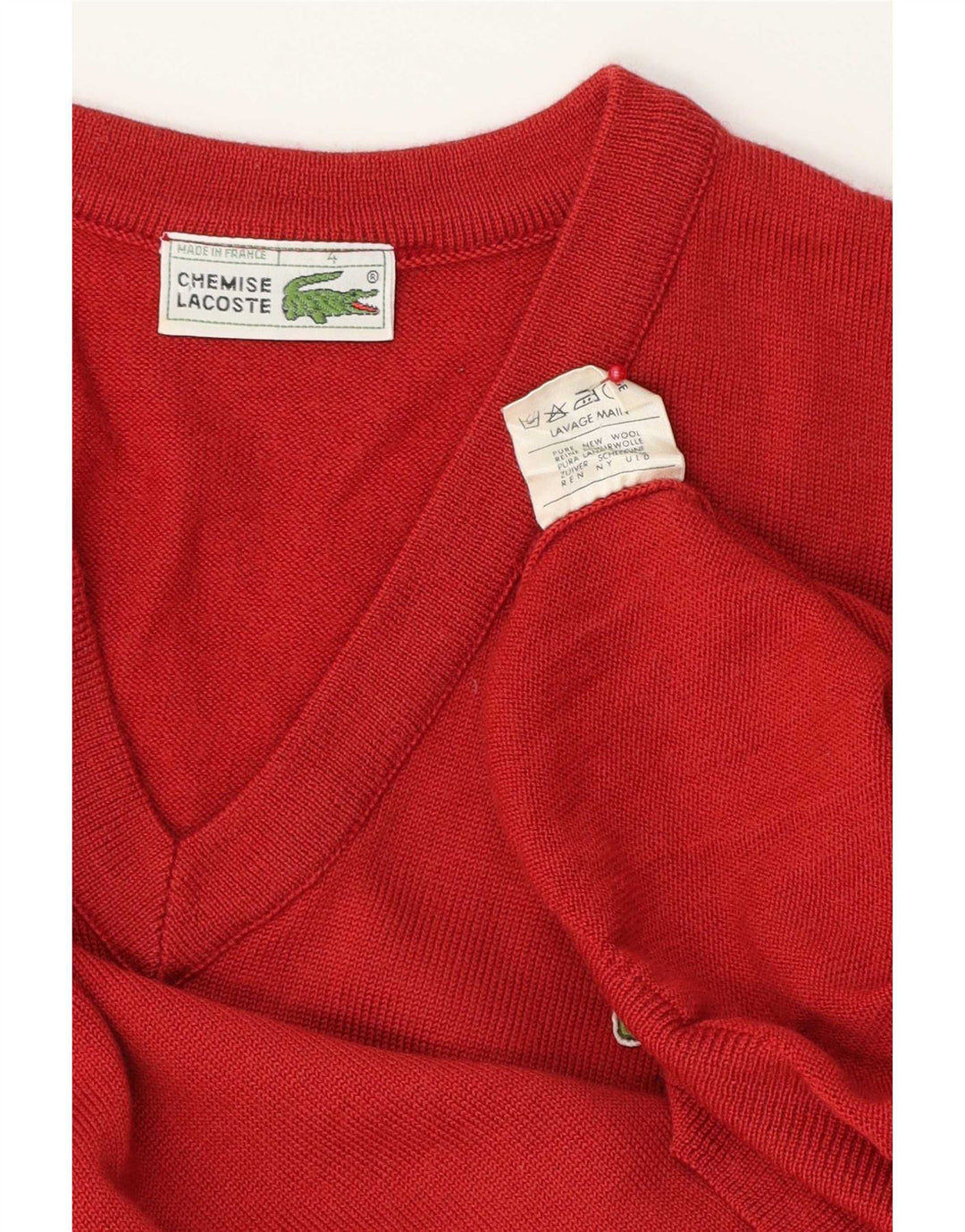 Lacoste Herre V-hals sweater str. 4 Medium Rød Ny Uld