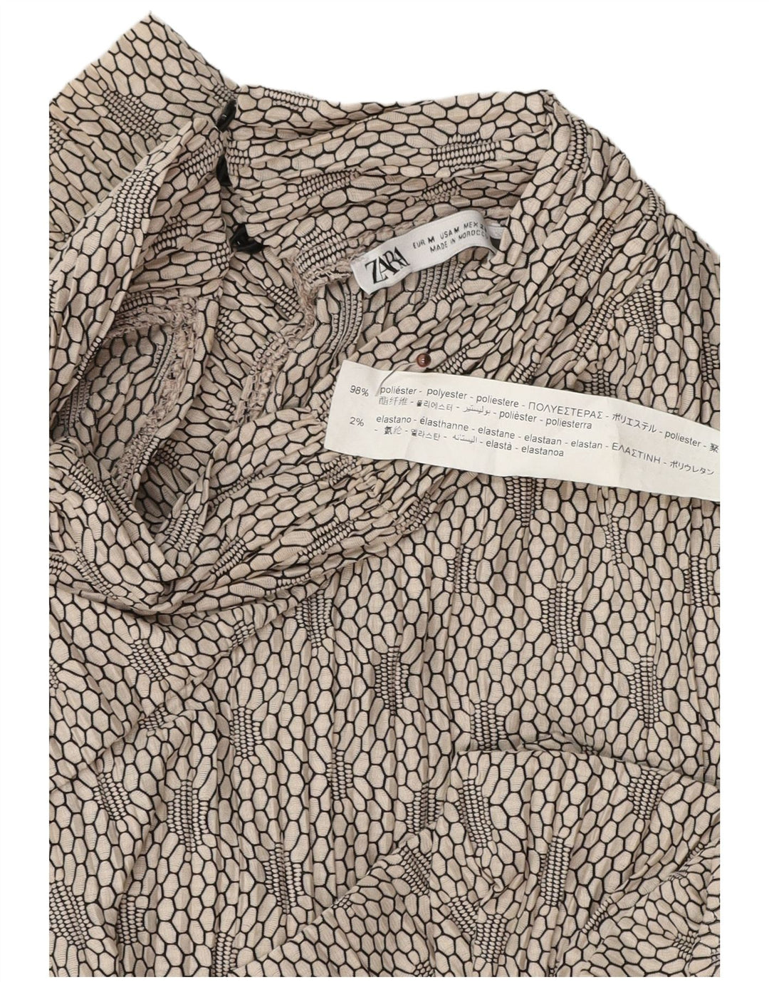 Zara Dame Oversized Langærmet Bluse Top UK 14 Medium Grå Geometrisk