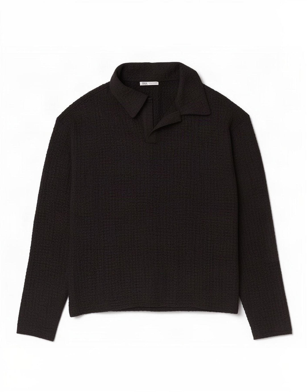 Zara Langærmet Polo Shirt til mænd Lille sort polyester