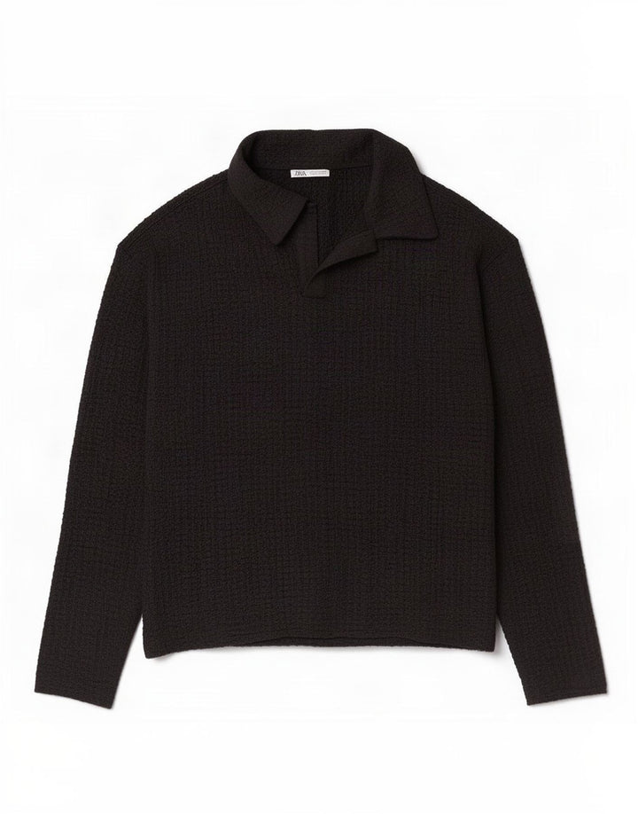 Zara Langærmet Polo Shirt til mænd Lille sort polyester