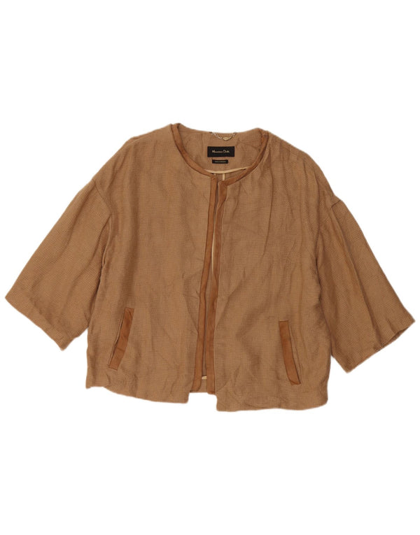 Massimo Dutti Dame 3/4 ærmet åben blazerjakke UK 16 Stor brun hør