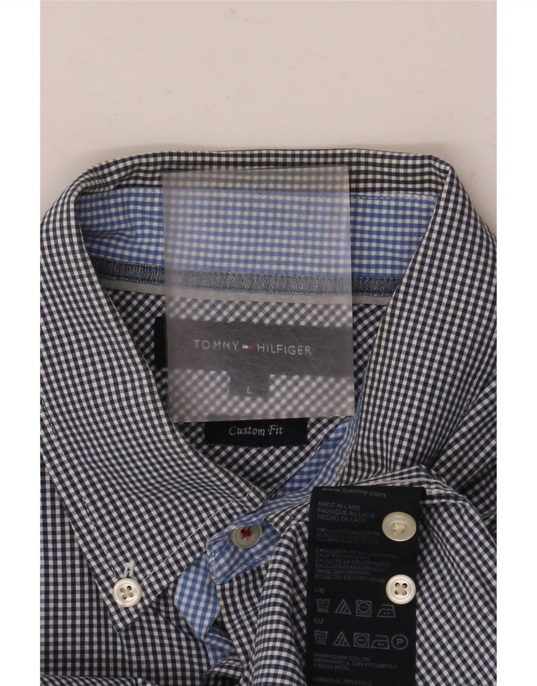 Tommy Hilfiger Herre Custom Fit skjorte Stor blå Gingham bomuld