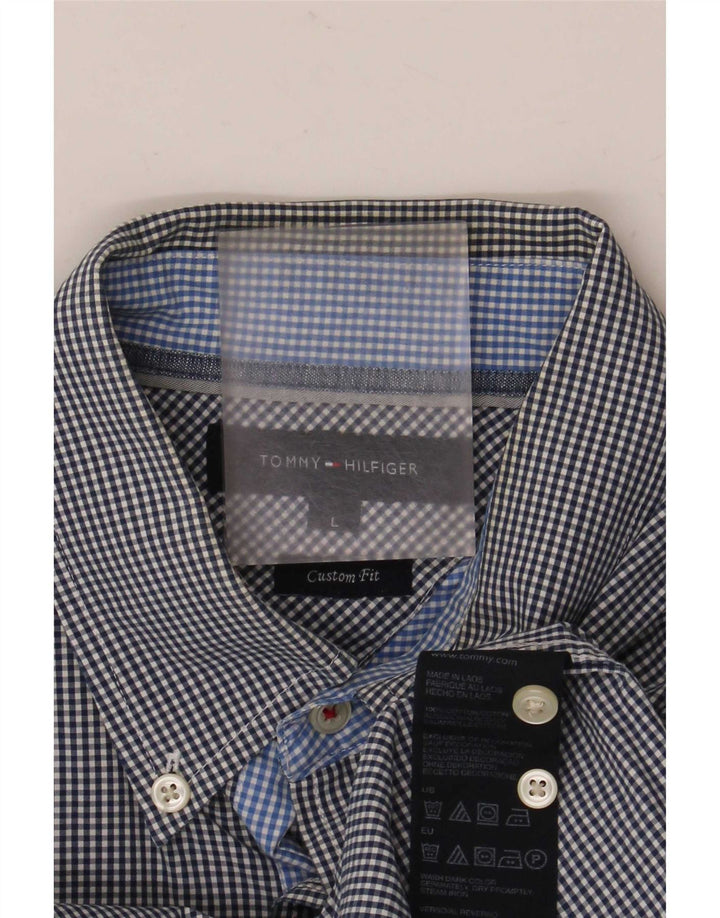 Tommy Hilfiger Herre Custom Fit skjorte Stor blå Gingham bomuld
