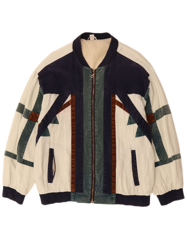VINTAGE Loose Fit Bomber Jacket UK 36 Small Off White Colourblock