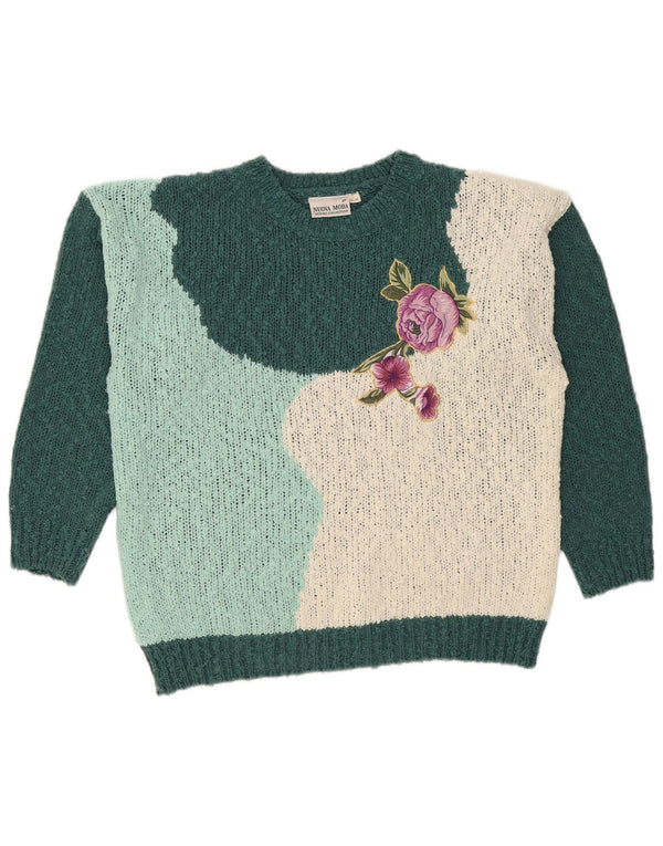 Nuova Moda Dame Grafisk Crew Neck Jumper Sweater IT 44/46 Large Green