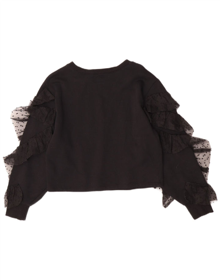 Zara Womens Crop Top Langærmet UK 10 Small Black Bomuld
