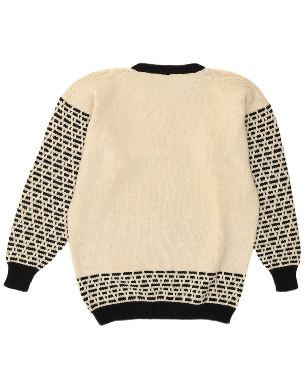 Vintage Dame Crew Neck Jumper Sweater UK 16 Large Off White Floral