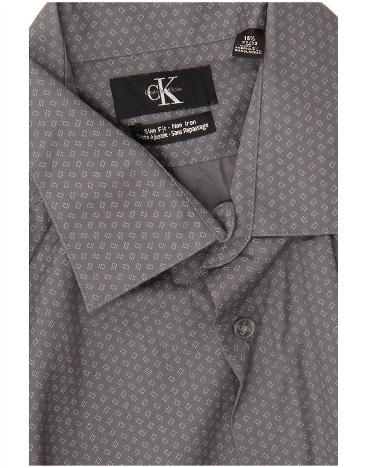 CALVIN KLEIN Herre Slim Fit Skjorte Størrelse 15 1/2 Medium Grå Geometrisk