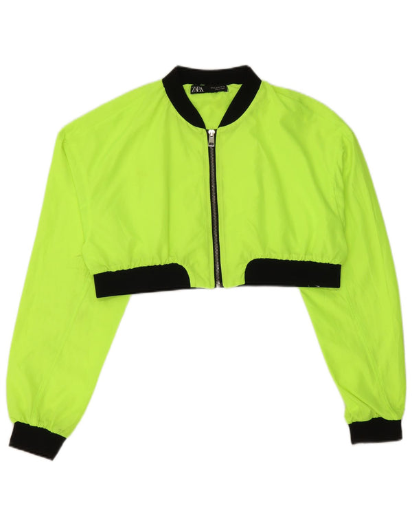 Zara Womens Crop træningsdragt topjakke UK 14 Medium Yellow Colourblock