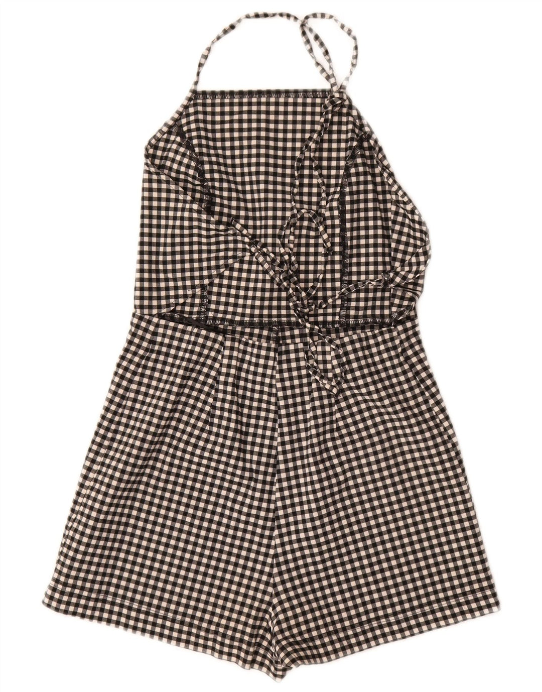 Topshop Dame Halter Playsuit UK 10 Small Black Gingham Viscose