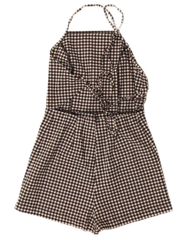 Topshop Dame Halter Playsuit UK 10 Small Black Gingham Viscose