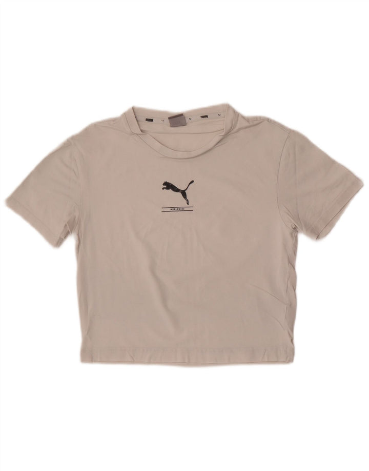 Puma Womens Crop T-Shirt Top UK 12 Medium White Bomuld