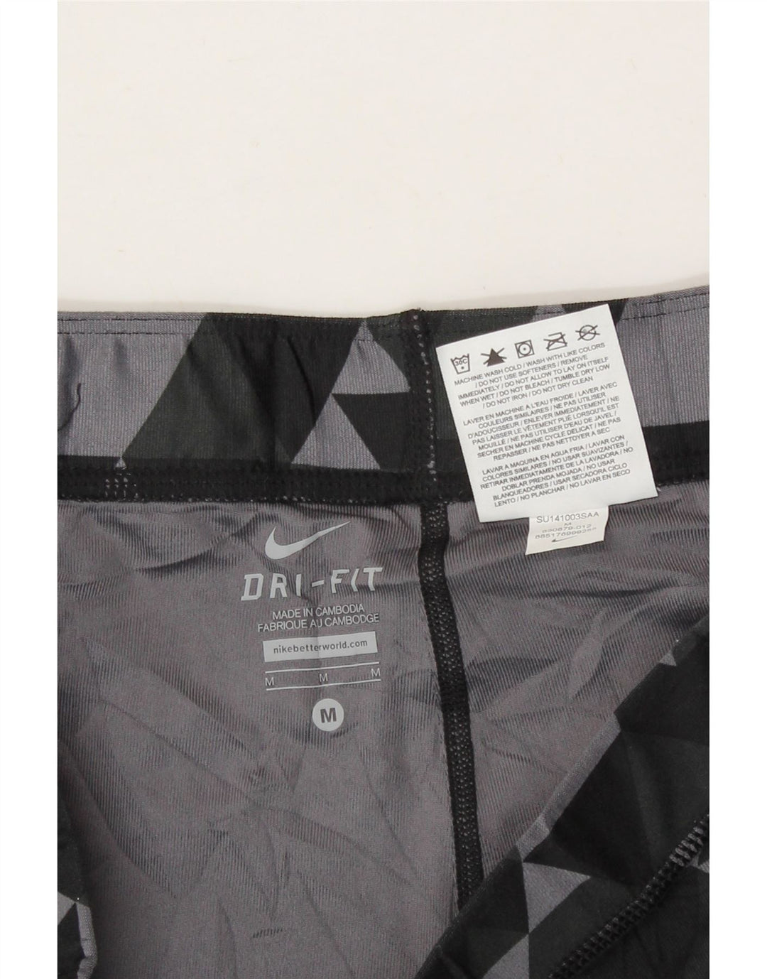 NIKE Womens Dri Fit Sport Shorts UK 14 Medium  Black Geometric Polyester Vintage Nike and Second-Hand Nike from Messina Hembry 