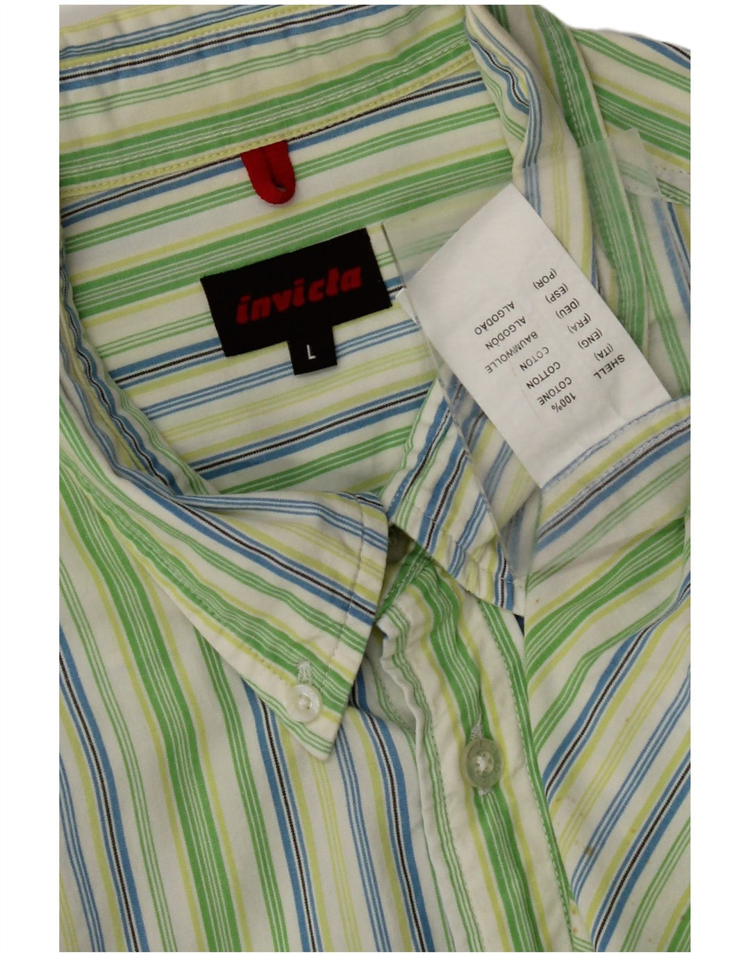 INVICTA Mens Short Sleeve Shirt Large Green Striped Cotton