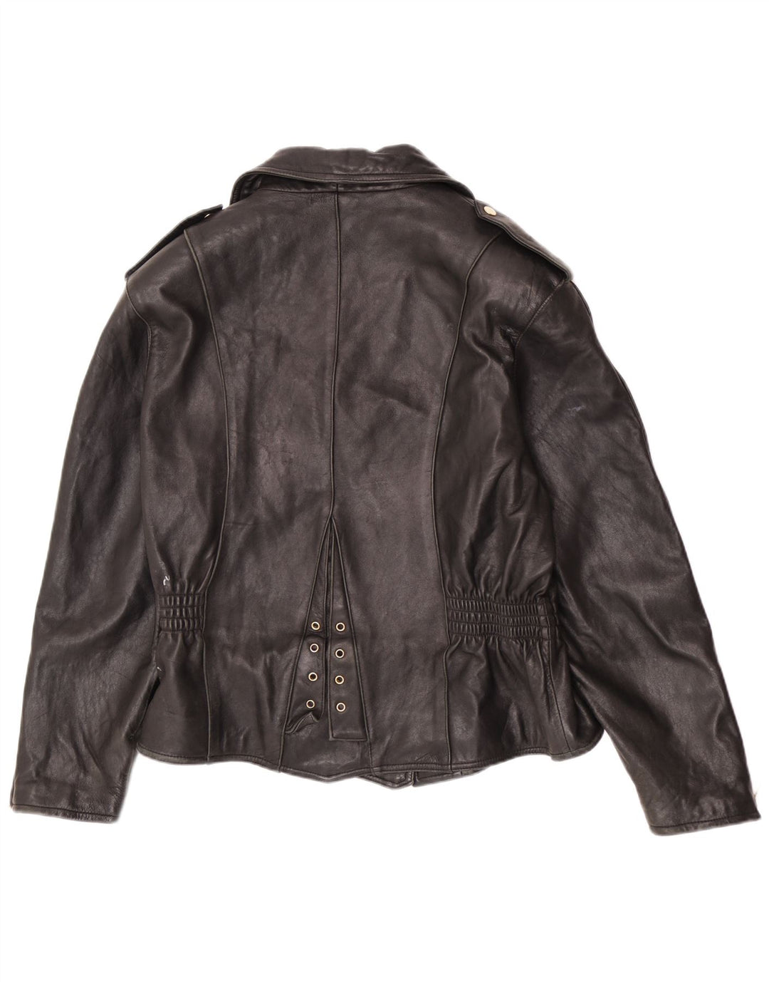 Vintage dame bikerjakke i læder EU 40 Medium Sort