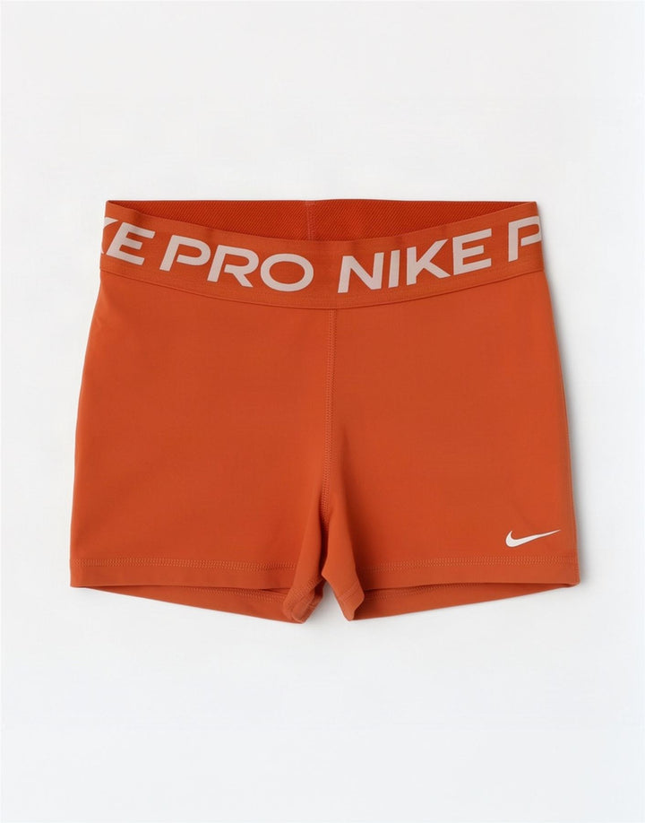Nike Dame Dri Fit grafiske sportsshorts UK 8 Small Orange Polyester