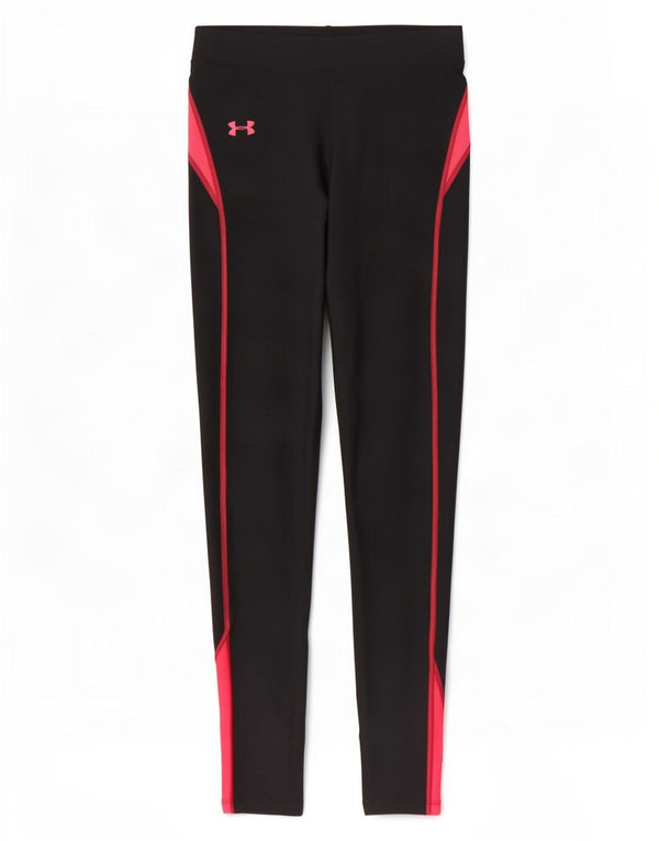 Under Armour Dame Cold Gear Leggings UK 6 XS Sort Colourblock Bomuld