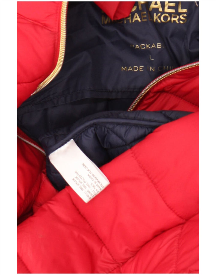 Michael Kors Dame Hætte Polstret Jakke UK 16 Stor Rød Nylon