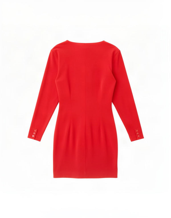 Rosella Dame Langærmet Velvet Skede Kjole UK 12 Medium Rød