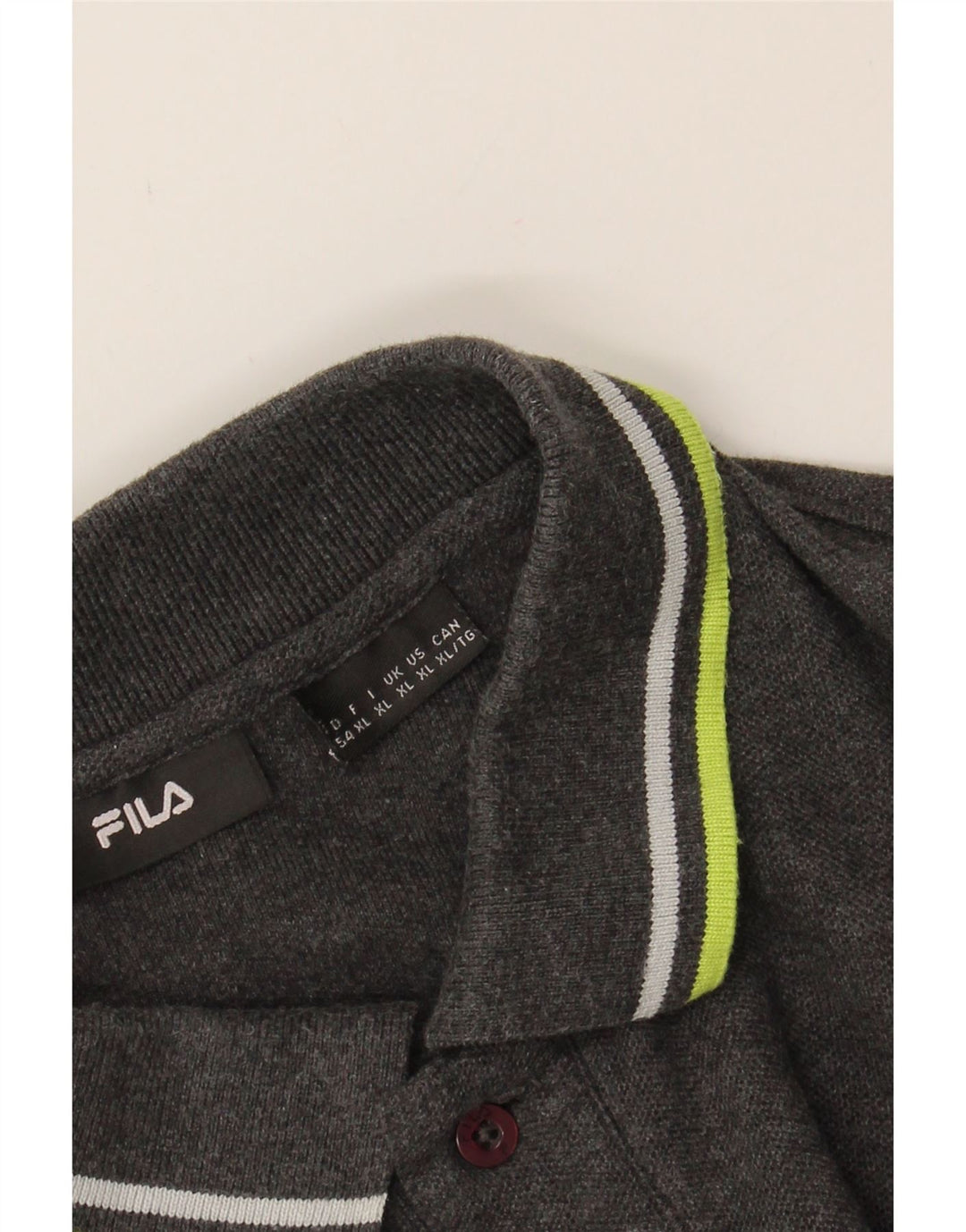 FILA Mens Long Sleeve Polo Shirt XL Grey Cotton Vintage Fila and Second-Hand Fila from Messina Hembry 