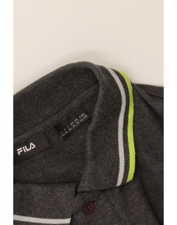 FILA Mens Long Sleeve Polo Shirt XL Grey Cotton Vintage Fila and Second-Hand Fila from Messina Hembry 