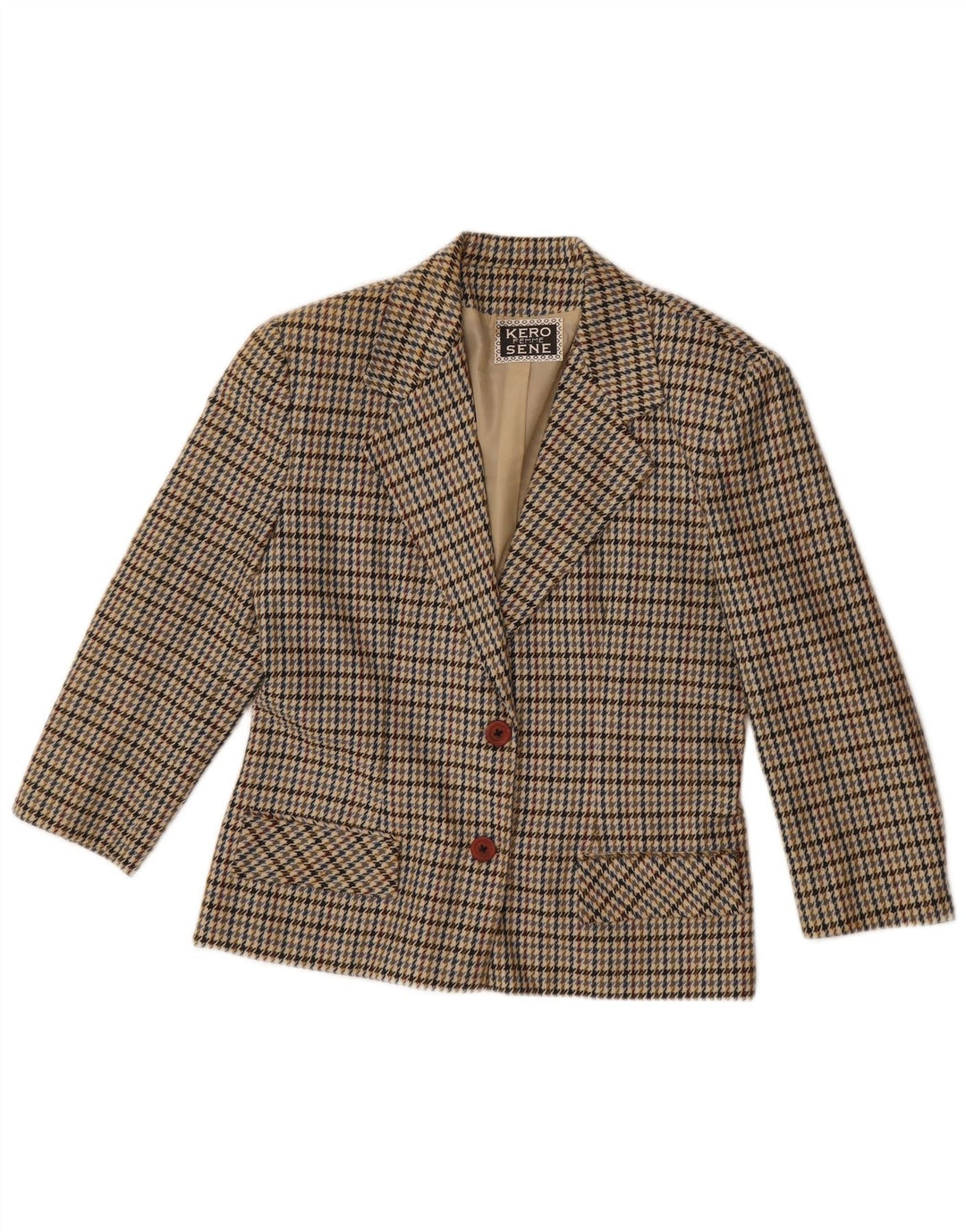 Vintage dame 2-knaps blazerjakke UK 14 Large Beige Houndstooth