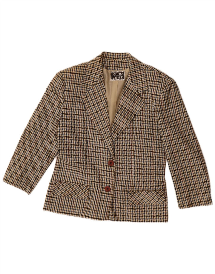Vintage dame 2-knaps blazerjakke UK 14 Large Beige Houndstooth