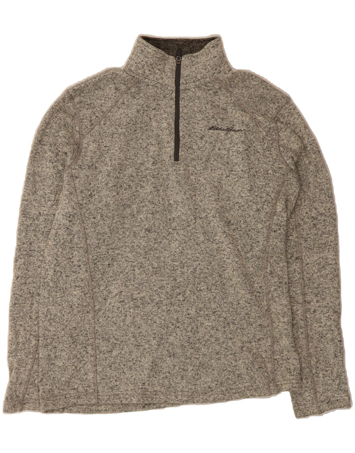 EDDIE BAUER Mens Zip Fleece Jumper Medium Grey Flecked Polyester Vintage Eddie Bauer and Second-Hand Eddie Bauer from Messina Hembry 