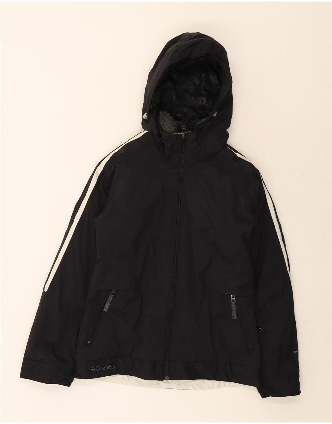 Columbia Dame Hooded Windbreaker Jacket UK 10 Small Black Nylon