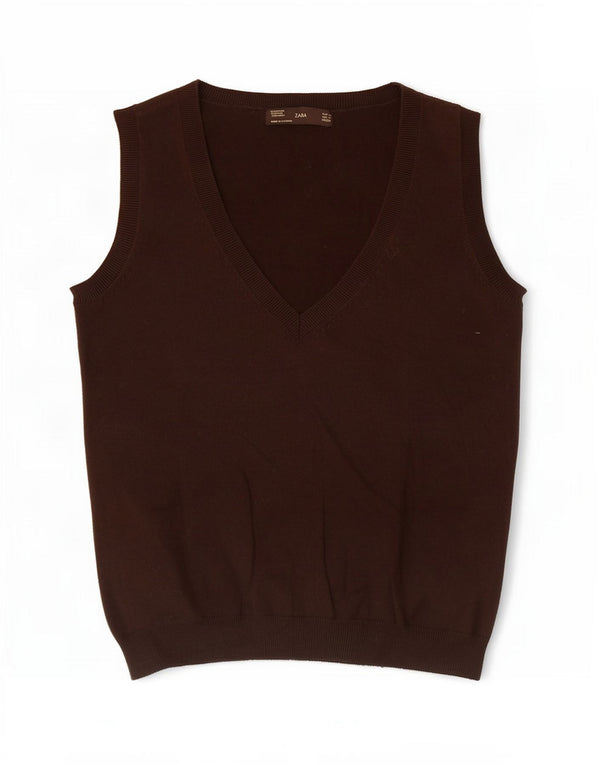 Zara Womens Vest Tank Top UK 12 Medium Brown Cotton