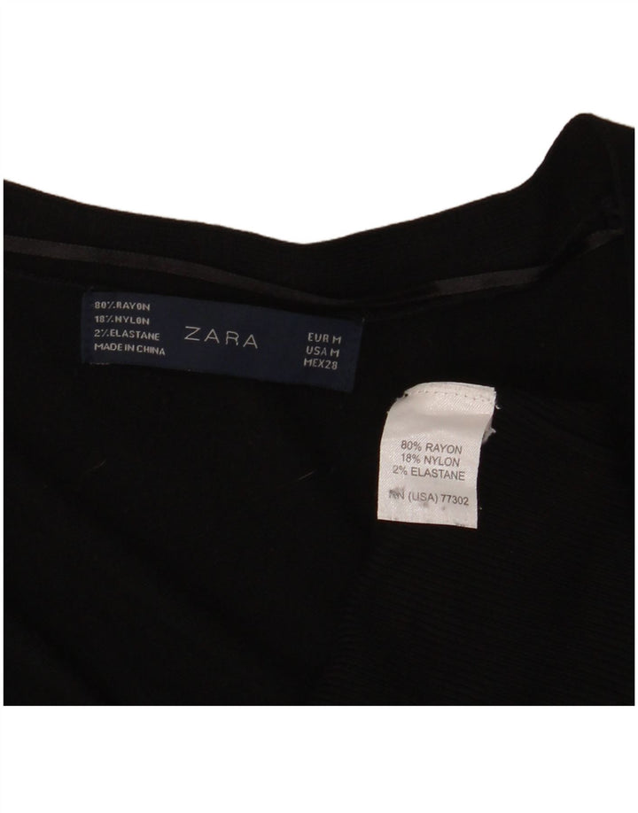 ZARA Dame Longline Cardigan Sweater UK 14 Medium Black Rayon