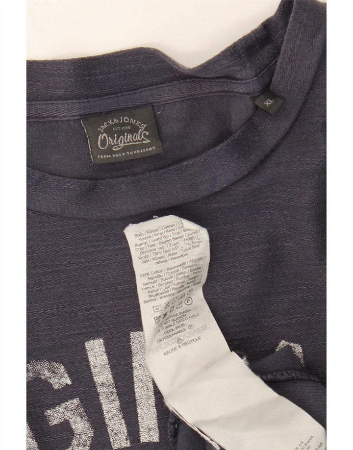 Jack & Jones Herre grafisk top langærmet XL marineblå bomuld