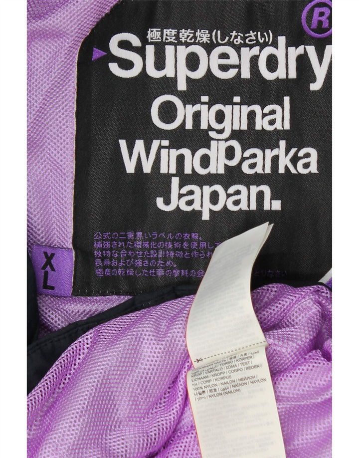 SUPERDRY Dame Windparka Parkajakke med hætte UK 18 XL Navyblå nylon