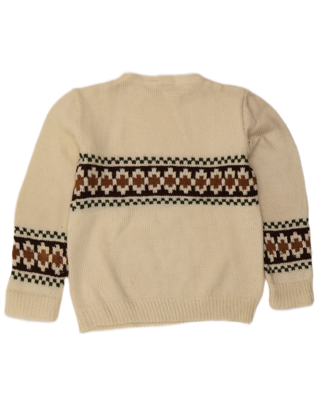 Vintage herre sweater med rund hals, lille off white Fair Isle