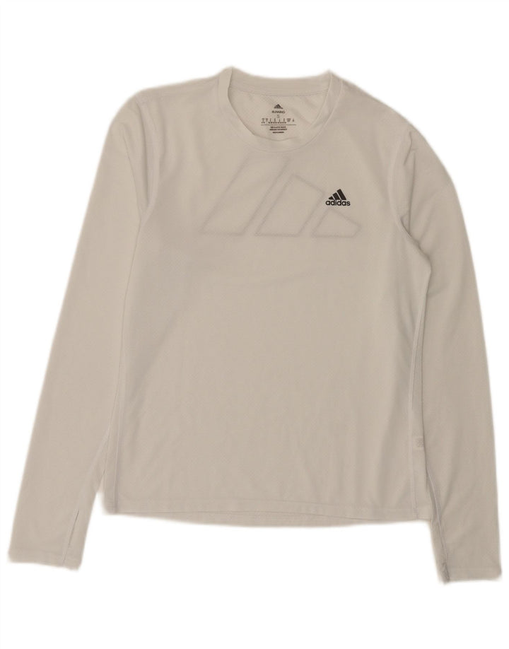 Adidas Dame Grafisk Top Langærmet UK 8/10 Small White Polyester