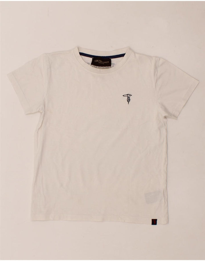 TRUSSARDI Boys T-Shirt Top 11-12 Years White Cotton Vintage Trussardi and Second-Hand Trussardi from Messina Hembry 