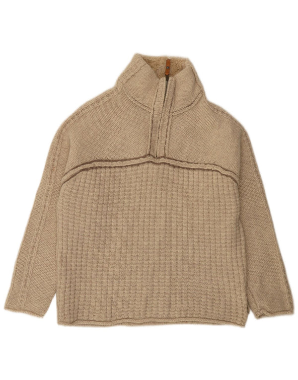 Fat Face Herre Zip Neck Jumper Sweater Stor Beige Flecked Lammeuld
