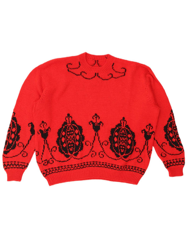 VINTAGE Dame sweater med rund hals i overstørrelse UK 18 XL Red Fair Isle
