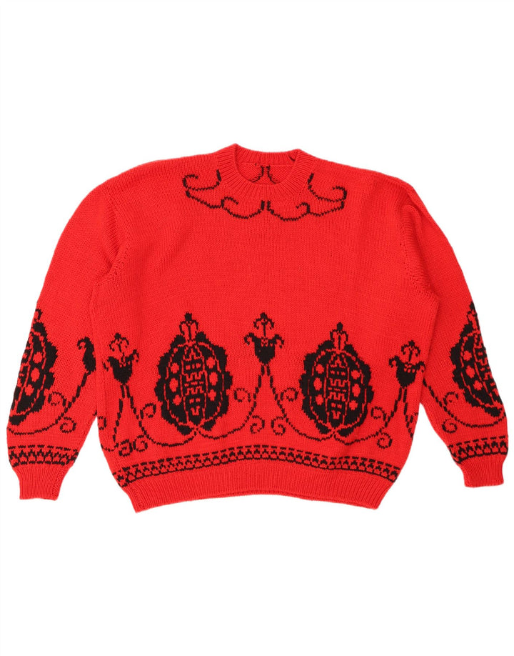 VINTAGE Dame sweater med rund hals i overstørrelse UK 18 XL Red Fair Isle