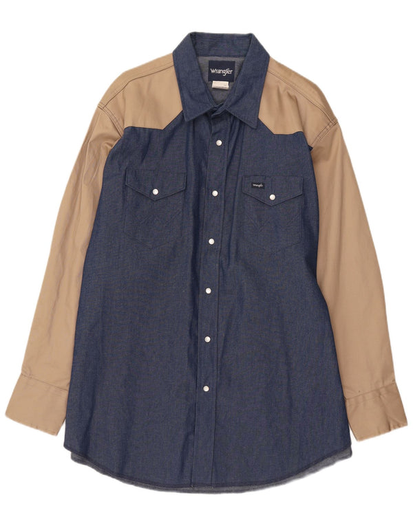 Wrangler Herre Western Denim Shirt 2XL Blå Colourblock Bomuld