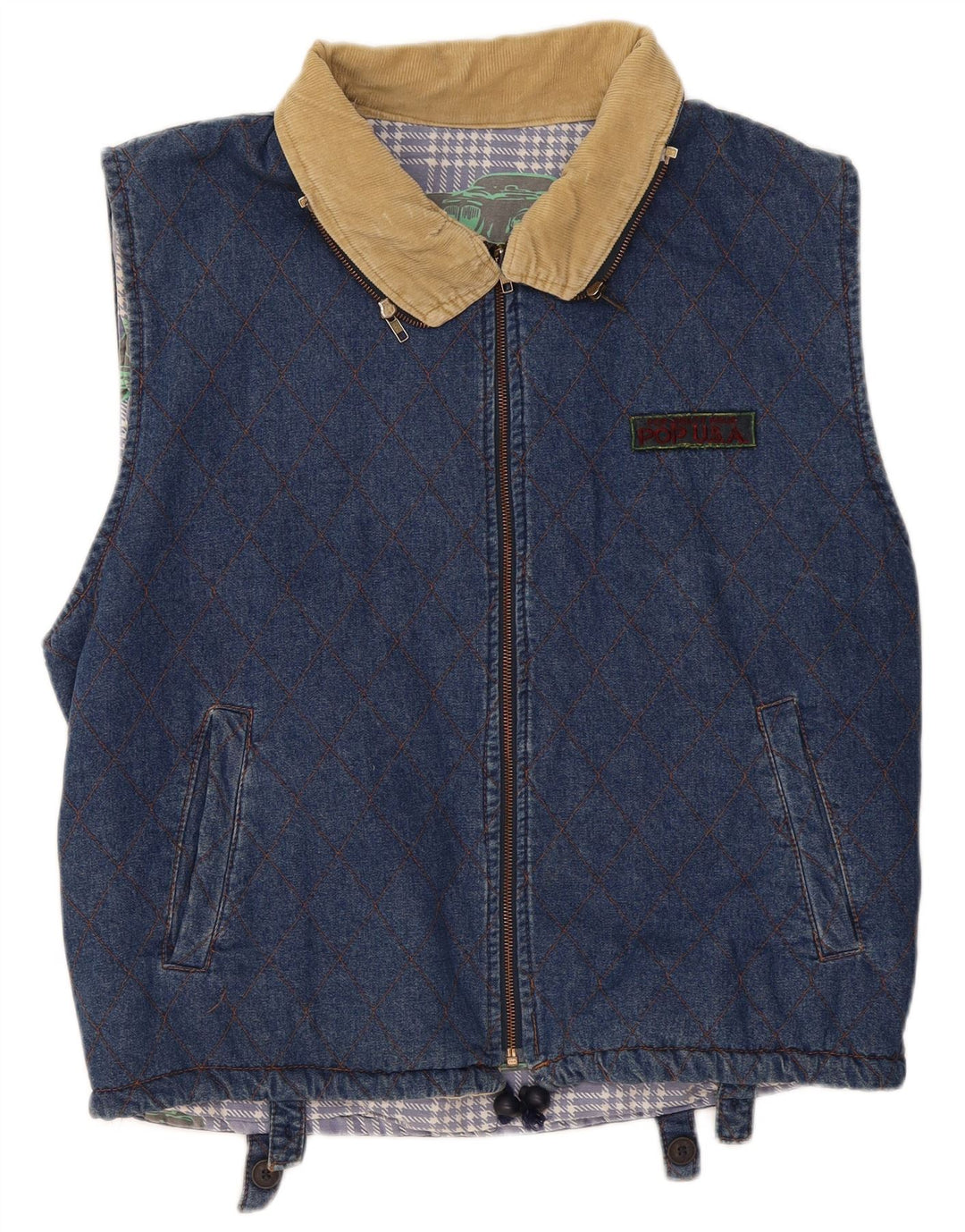 POP 84 Herre Denim Gilet UK 42 XL Blå Geometrisk