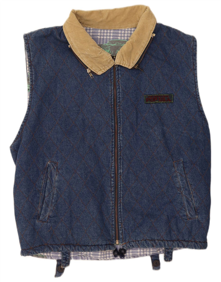 POP 84 Herre Denim Gilet UK 42 XL Blå Geometrisk