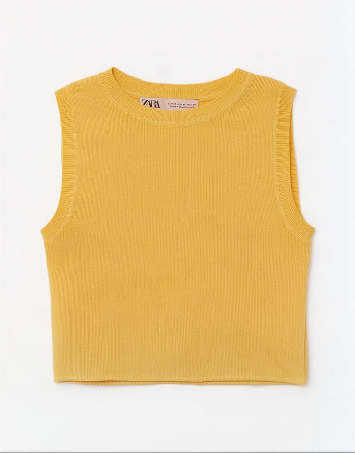 Zara Womens Crop Vest Top UK 12 Medium Yellow Viscose
