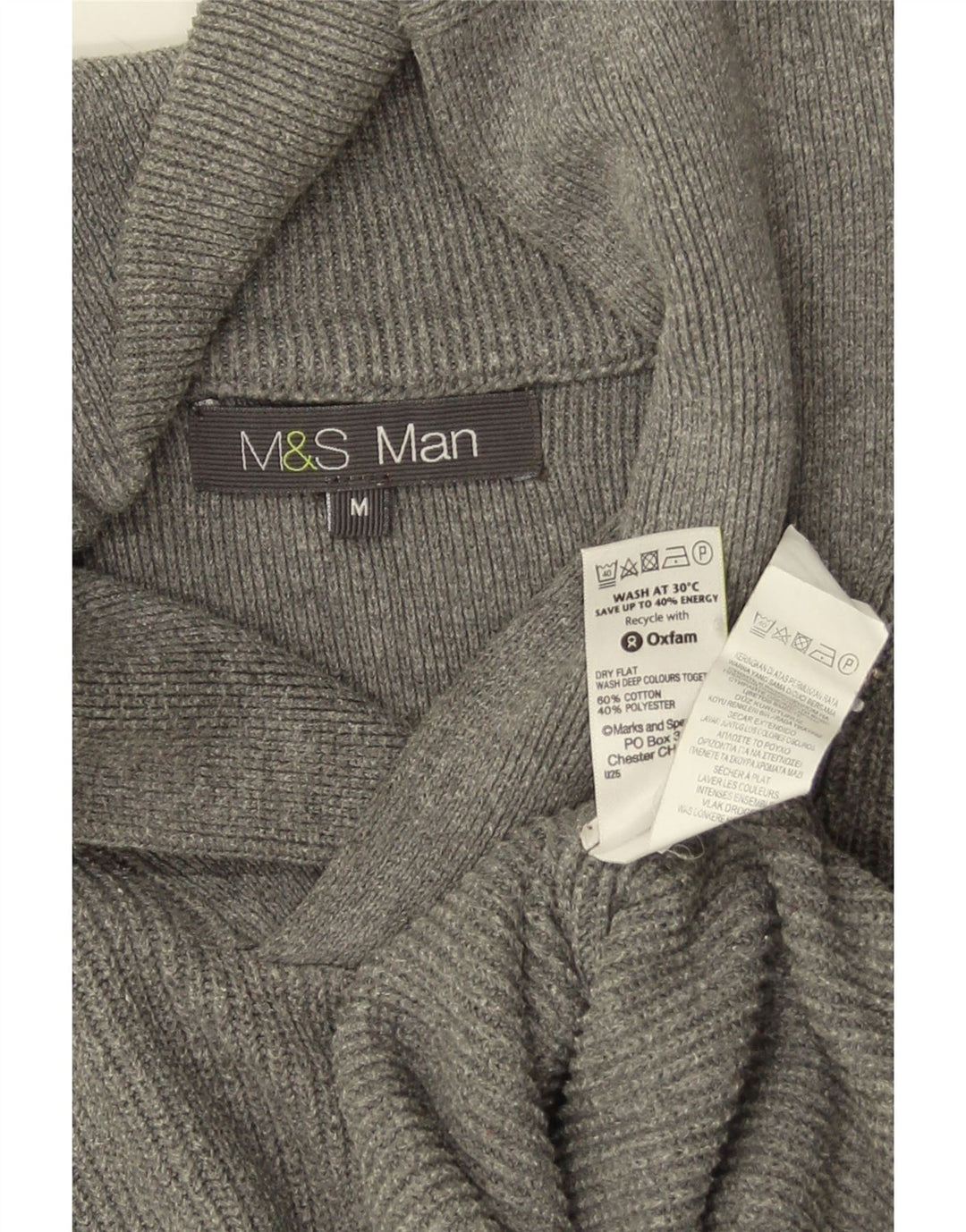 Marks & Spencer Herre Shawl Neck Jumper Sweater Medium Grey Bomuld