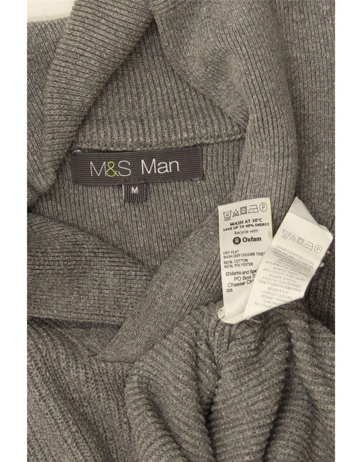 Marks & Spencer Herre Shawl Neck Jumper Sweater Medium Grey Bomuld