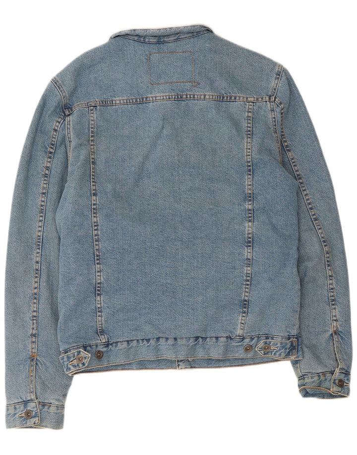 Zara Herre Sherpa Denim Jacket UK 40 Large Blue Cotton