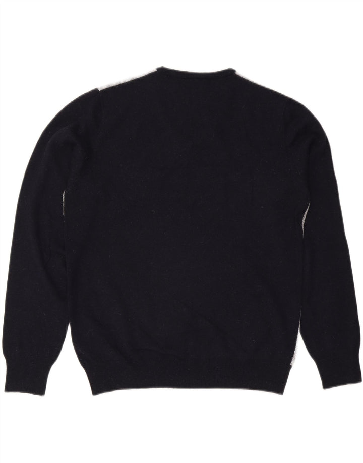 FILA Mens V-Neck Jumper Sweater Large Navy Blue Colourblock Wool