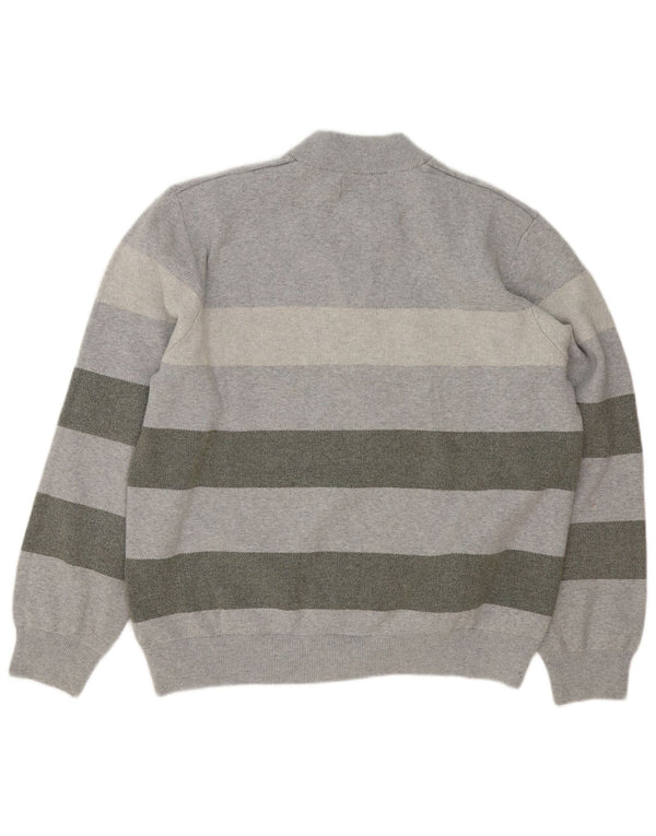 Marks & Spencer Herre Zip Neck Jumper Sweater 2XL Grå Stribet Bomuld